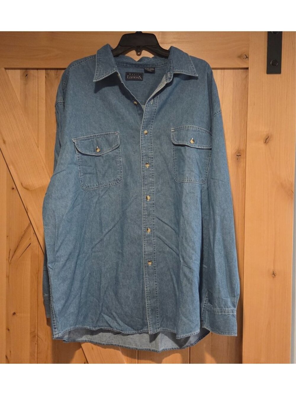 Basic Editions Denim Shirt Mens XL Button Blue 100% Cotton Long Sleeve Pockets